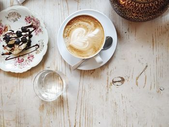 High angle view of coffee on table