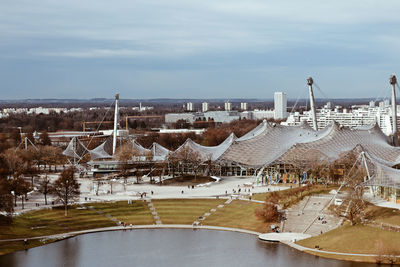 Pond against sky in munich olympic town