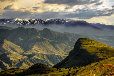 Scenic view of snowcapped mountains against sky