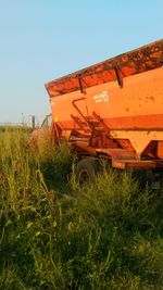 View of agricultural field against clear sky