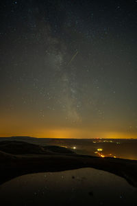 Scenic view of landscape against sky at night