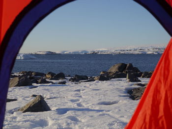 Scenic view of sea against clear sky
