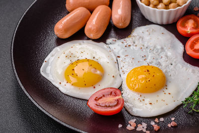 High angle view of food in plate on table