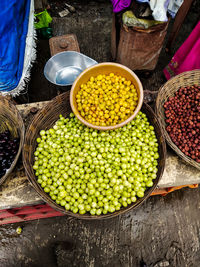 High angle view of vegetables for sale in market