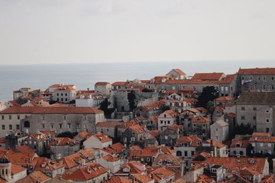 High angle view of houses in sea