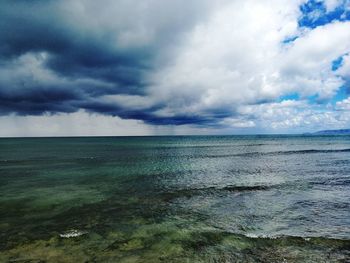 Scenic view of sea against dramatic sky