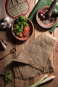 High angle view of food on table