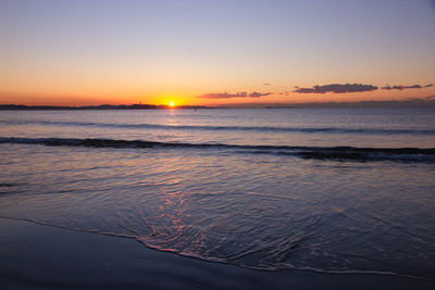 Scenic view of sea against clear sky during sunset