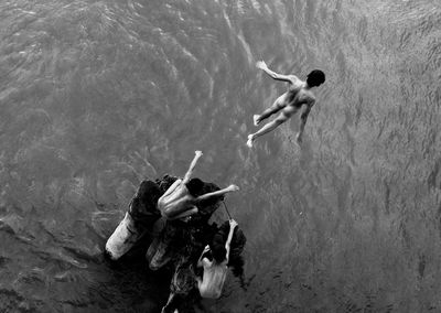 High angle view of woman in water