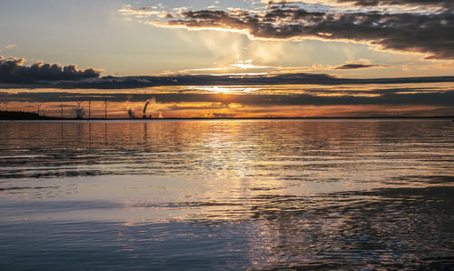 Scenic view of sea against sky at sunset