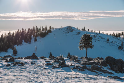 Scenic view of snowcapped mountains against sky