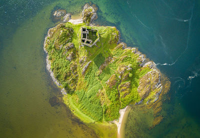 High angle view of sea by landscape