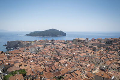 High angle view of sea against clear sky