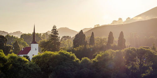 Scenic view of mountains against sky during sunset