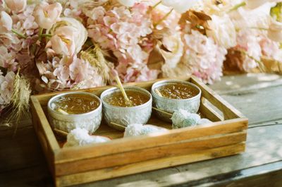 Close-up of ice cream in bowl on table