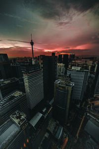 City skyline at sunset