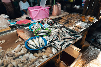 High angle view of seafood on barbecue grill