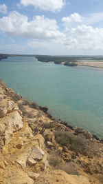 Scenic view of sea against cloudy sky