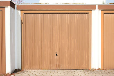Brown wooden closed garage door