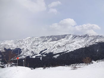 Scenic view of snowcapped mountains against sky