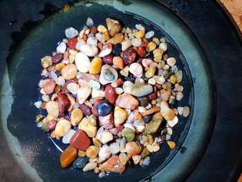 High angle view of eggs in bowl