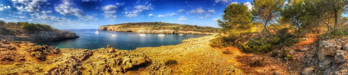 Scenic view of sea against cloudy sky