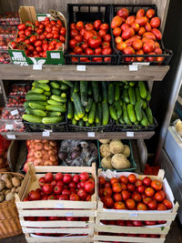 High angle view of fruits for sale at market