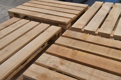 High angle view of wooden crate