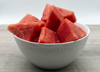 Close-up of strawberries in bowl on table