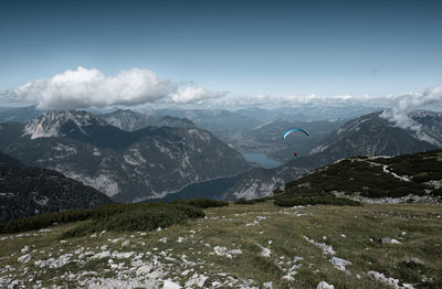 Scenic view of snowcapped mountains against sky