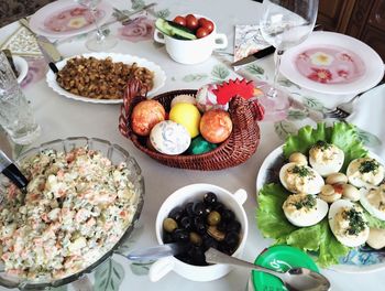 High angle view of food on table