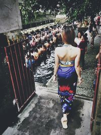 Close-up of woman standing in pond