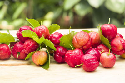 Close-up of strawberries on table