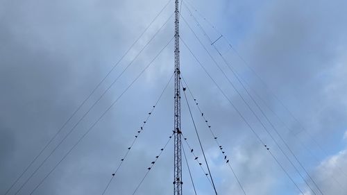 Low angle view of electricity pylon against sky