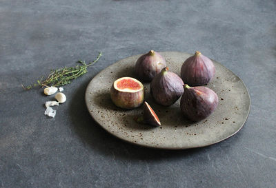 Close-up of figs in plate