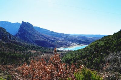 Scenic view of mountains against clear sky