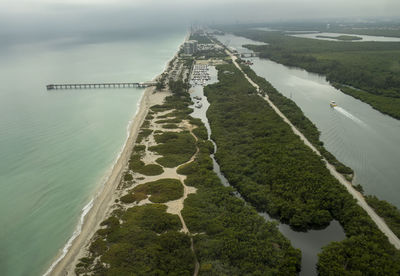 High angle view of beach against sky
