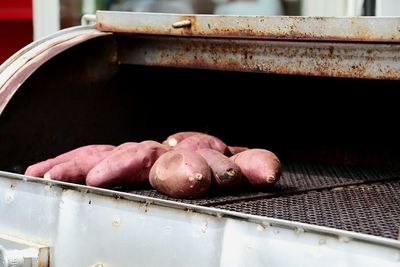 Close-up of meat on barbecue grill