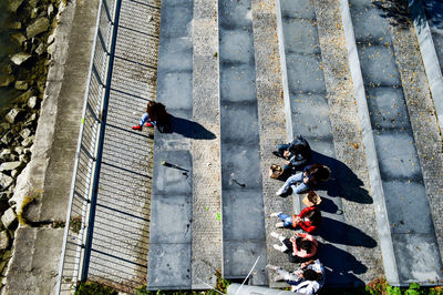 High angle view of people in the street