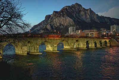 Reflection of mountain in water