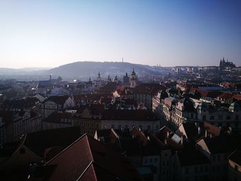 High angle view of town in city