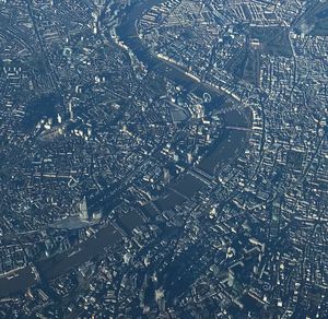 High angle view of city buildings