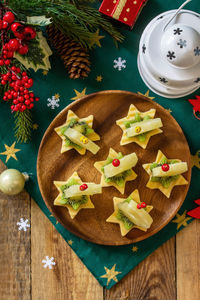 High angle view of cookies on table