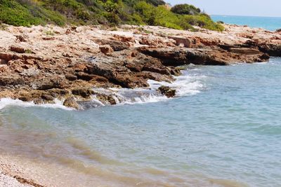 Scenic view of rocky beach