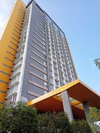 Low angle view of modern building against clear sky