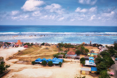 High angle view of beach against sky