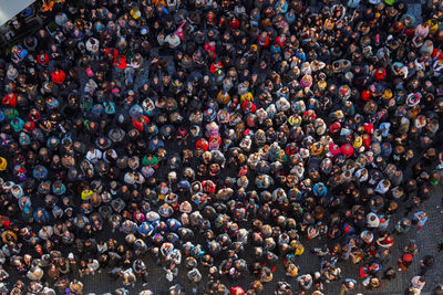 High angle view of people on street