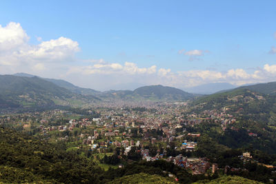 High angle view of townscape against sky