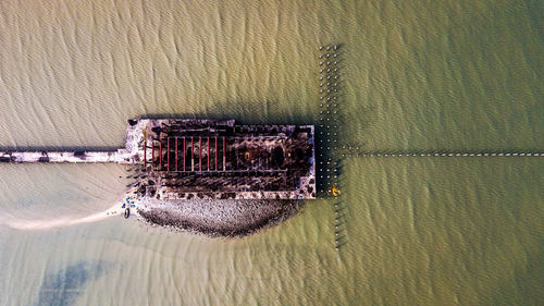 High angle view of ship in sea