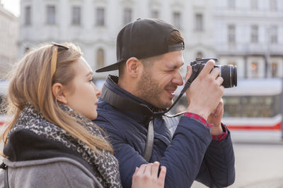 Side view of young couple